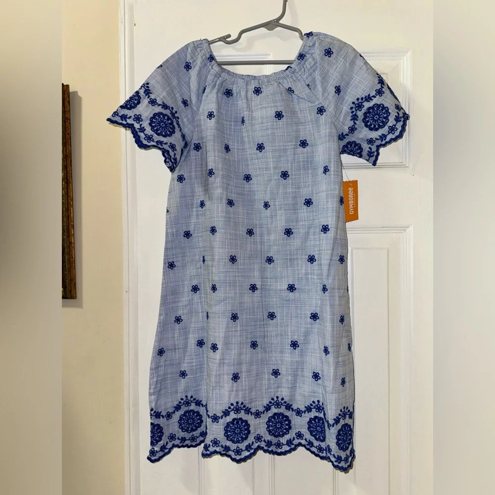 Gymboree Girls Bon Voyage Embroidered Shift Dress Blue White NWT Size 10